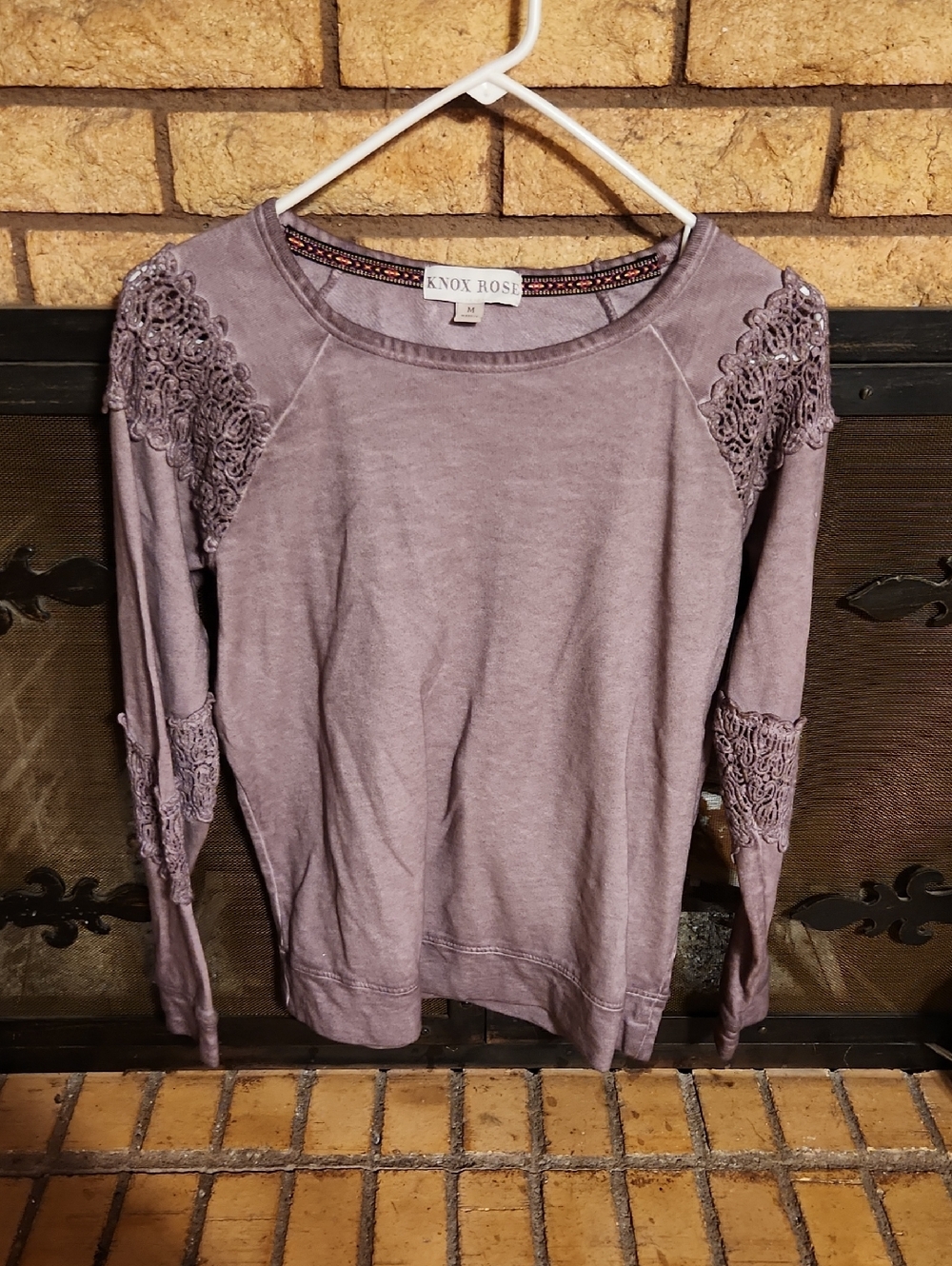 Knox Rose Mauve Lace-Trim Pullover Sweatshirt